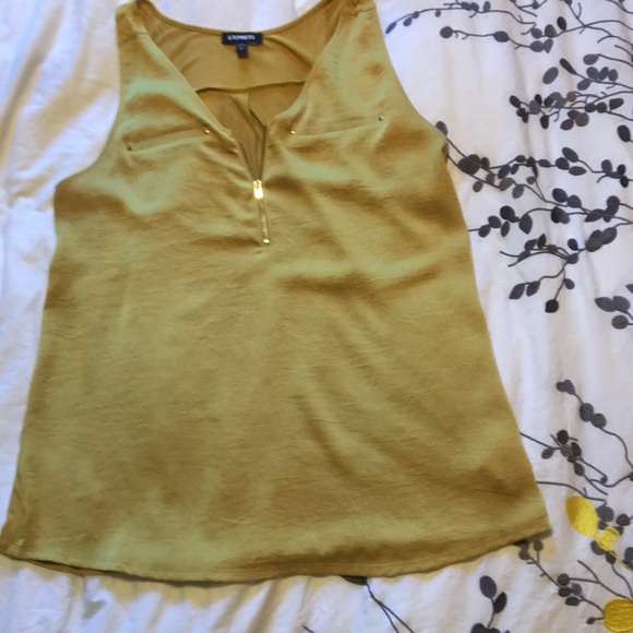 Express Tops - Express Gold Zip Up Front Tank Top